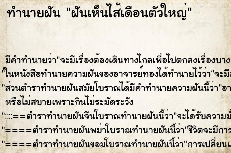 ทำนายฝัน ฝันเห็นไส้เดือนตัวใหญ่ ทำนายฝัน ฝันเห็นไส้เดือนตัวใหญ่