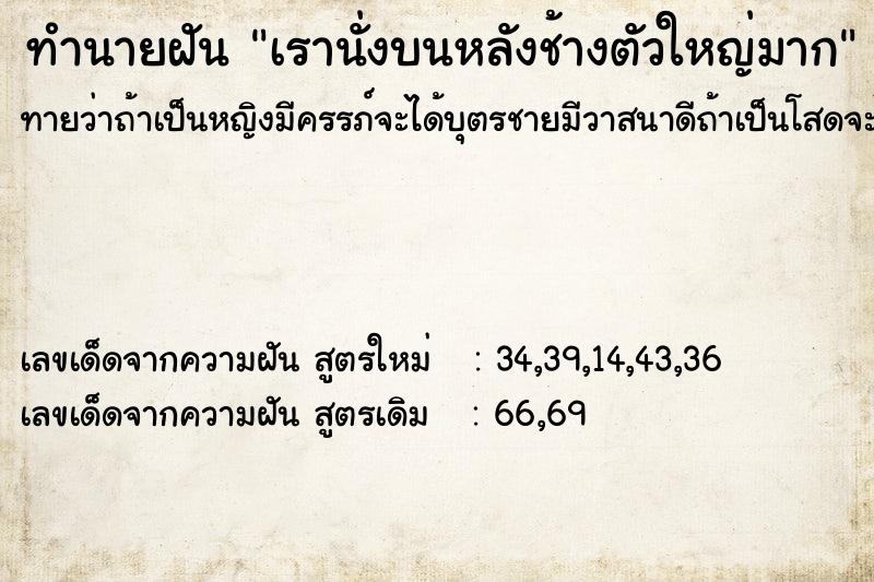 ทำนายฝันทำนายฝันเรานั่งบนหลังช้างตัวใหญ่มาก