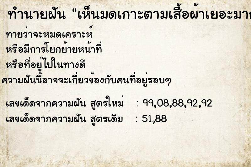 ทำนายฝันทำนายฝันเห็นมดเกาะตามเสื้อผ้าเยอะมาก