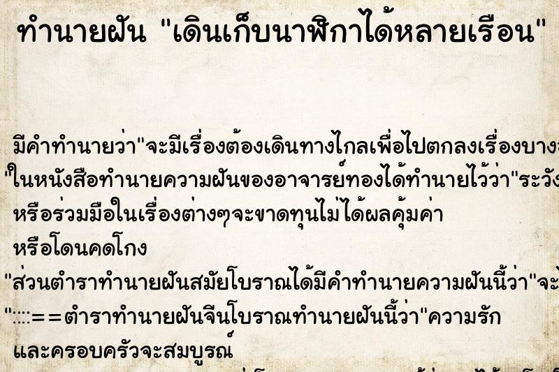 ทำนายฝันทำนายฝันเดินเก็บนาฬิกาได้หลายเรือน