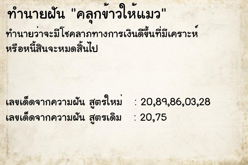 ทำนายฝันทำนายฝันคลุกข้าวให้แมว