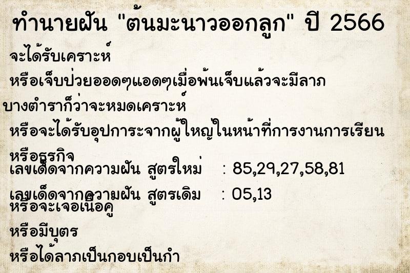 ทำนายฝัน ต้นมะนาวออกลูก ทำนายฝัน ต้นมะนาวออกลูก