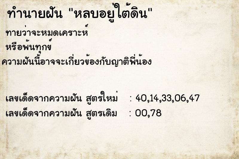 ทำนายฝันทำนายฝันหลบอยู่ใต้ดิน