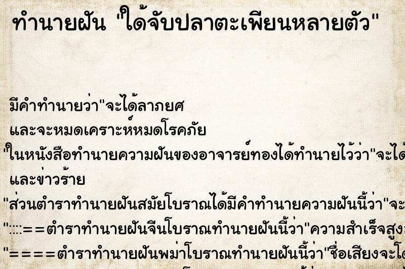 ทำนายฝัน ใด้จับปลาตะเพียนหลายตัว