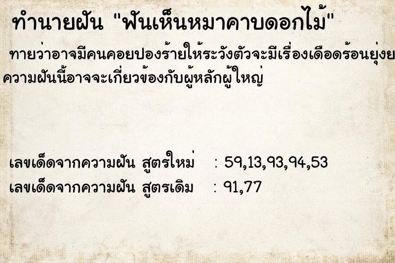ทำนายฝันฟันเห็นหมาคาบดอกไม้ ทำนายฝันทำนายฝันฟันเห็นหมาคาบดอกไม้