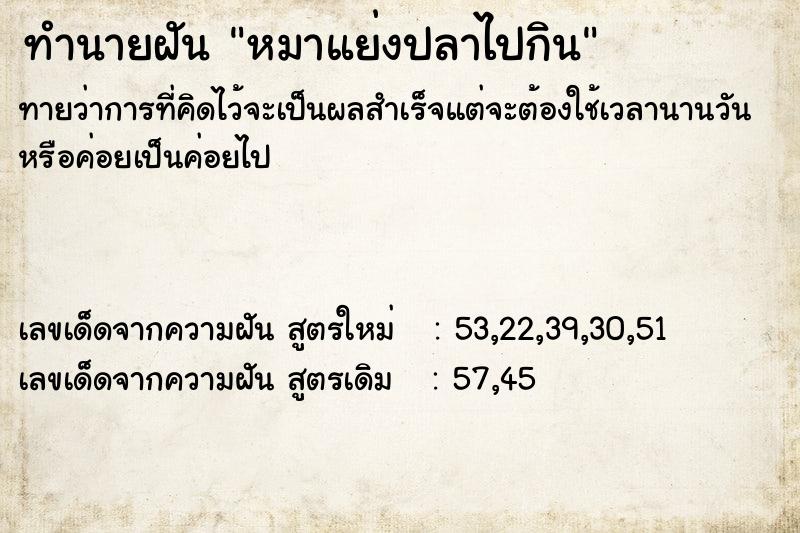 ทำนายฝันหมาแย่งปลาไปกิน ทำนายฝันทำนายฝันหมาแย่งปลาไปกิน