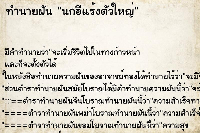 ทำนายฝันนกอีแร้งตัวใหญ่ ทำนายฝันทำนายฝันนกอีแร้งตัวใหญ่