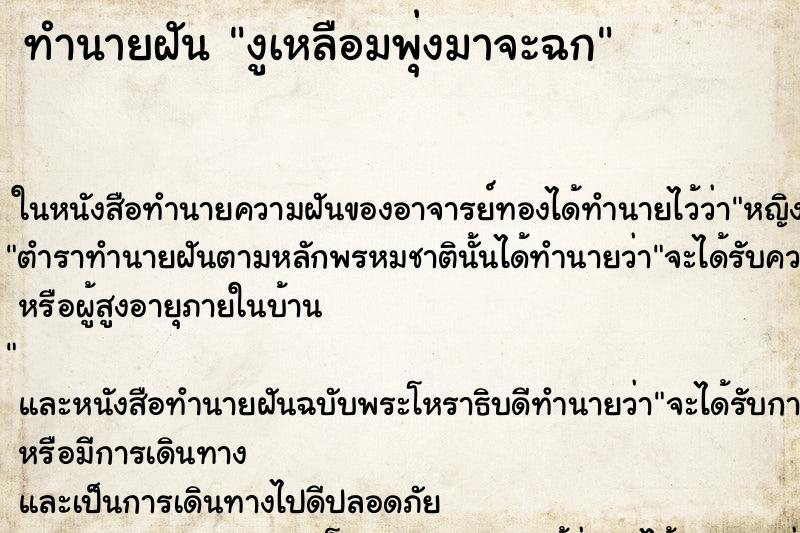 ทำนายฝัน งูเหลือมพุ่งมาจะฉก