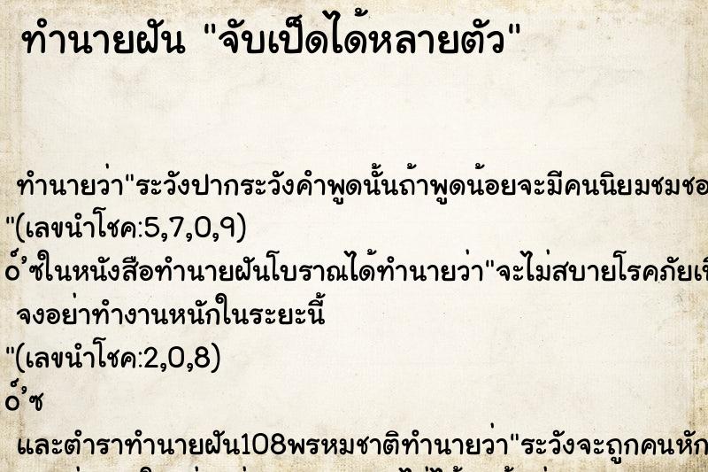 ทำนายฝัน จับเป็ดได้หลายตัว ทำนายฝัน จับเป็ดได้หลายตัว