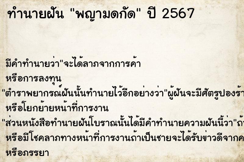 ทำนายฝันพญามดกัด ทำนายฝันทำนายฝันพญามดกัด