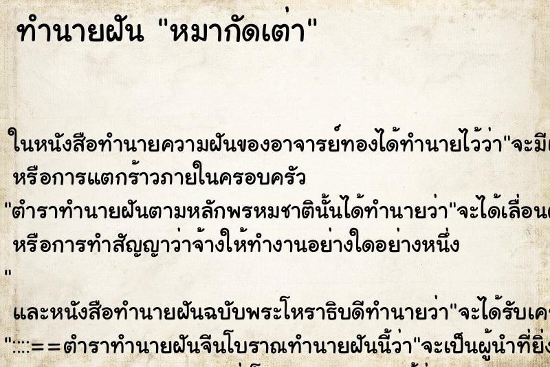 ทำนายฝัน หมากัดเต่า ทำนายฝัน หมากัดเต่า