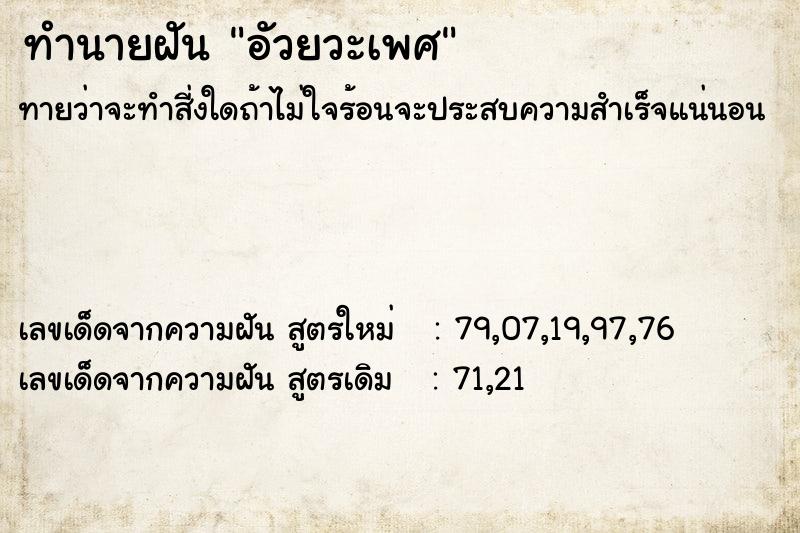 ทำนายฝันอัวยวะเพศ ทำนายฝันทำนายฝันอัวยวะเพศ