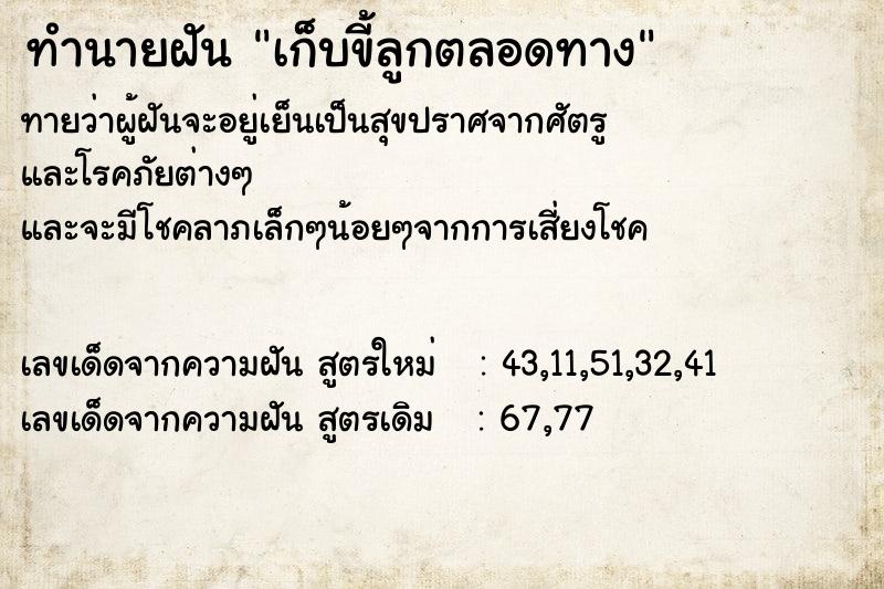 ทำนายฝันทำนายฝันเก็บขี้ลูกตลอดทาง