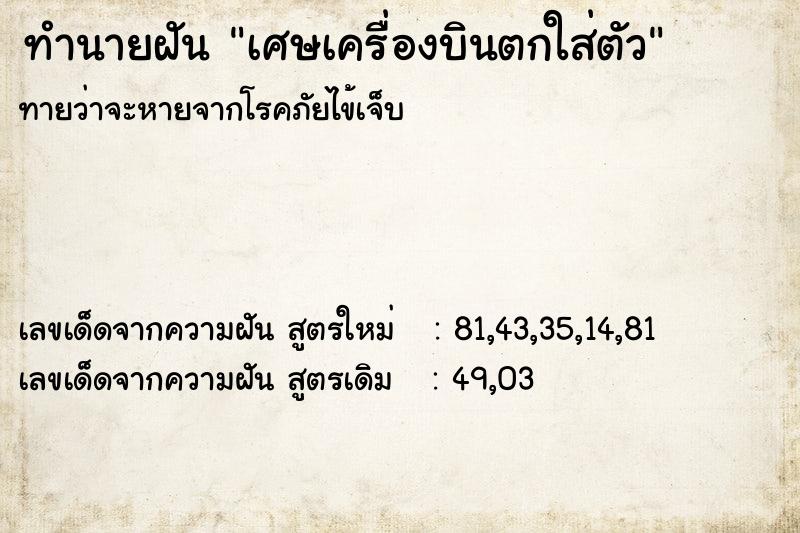 ทำนายฝันทำนายฝันเศษเครื่องบินตกใส่ตัว