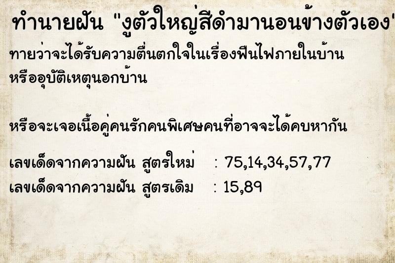 ทำนายฝันทำนายฝันงูตัวใหญ่สีดำมานอนข้างตัวเอง