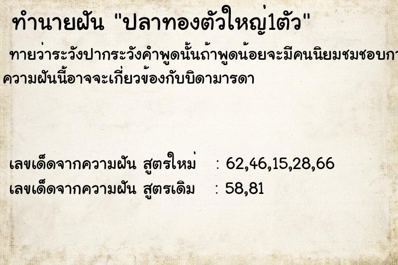 ทำนายฝันปลาทองตัวใหญ่1ตัว ทำนายฝันทำนายฝันปลาทองตัวใหญ่1ตัว