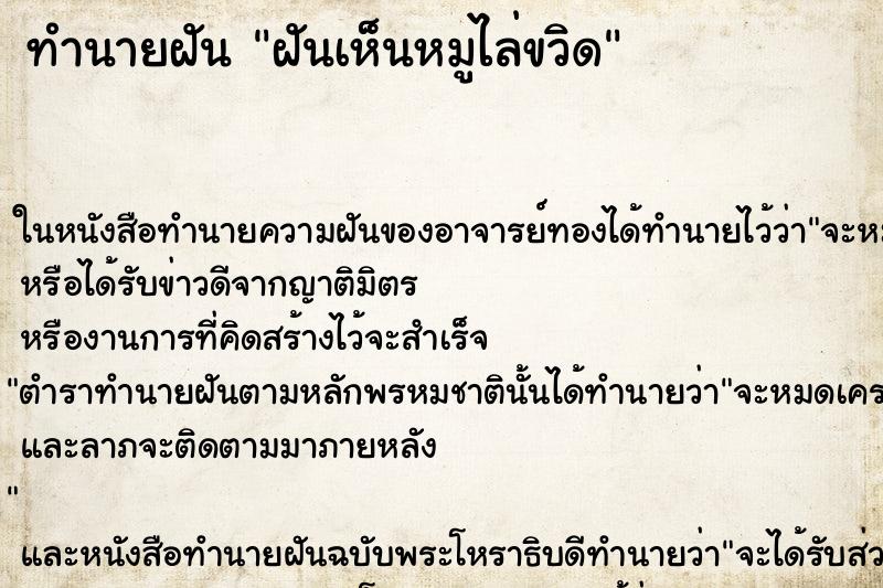ทำนายฝันทำนายฝันฝันเห็นหมูไล่ขวิด