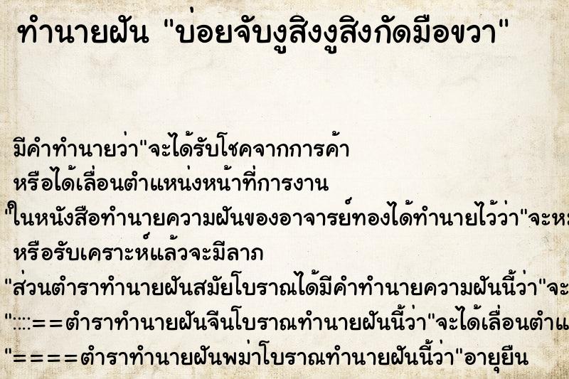 ทำนายฝันทำนายฝันบ่อยจับงูสิงงูสิงกัดมือขวา