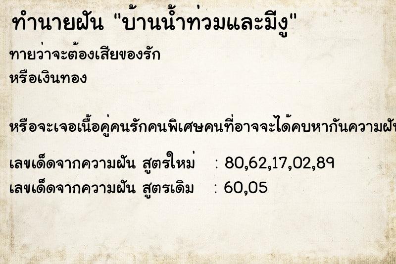 ทำนายฝันทำนายฝันบ้านน้ำท่วมและมีงู
