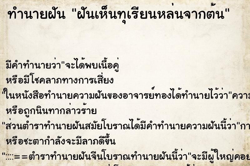 ทำนายฝัน ฝันเห็นทุเรียนหล่นจากต้น ทำนายฝัน ฝันเห็นทุเรียนหล่นจากต้น
