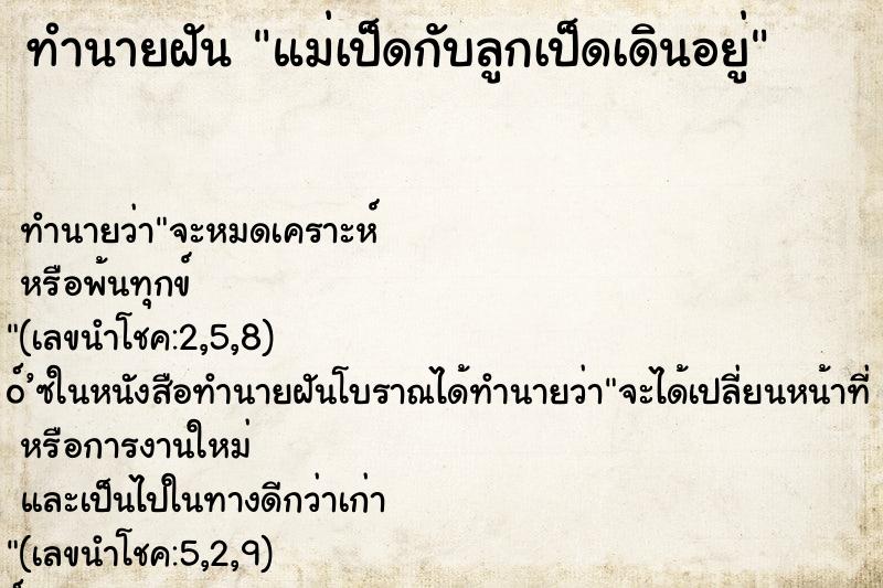 ทำนายฝัน แม่เป็ดกับลูกเป็ดเดินอยู่ ทำนายฝัน แม่เป็ดกับลูกเป็ดเดินอยู่