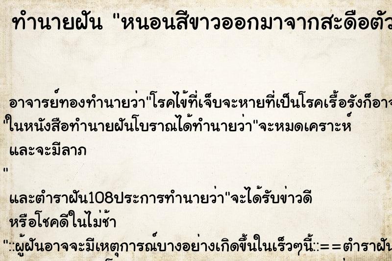 ทำนายฝันทำนายฝันหนอนสีขาวออกมาจากสะดือตัวเอง