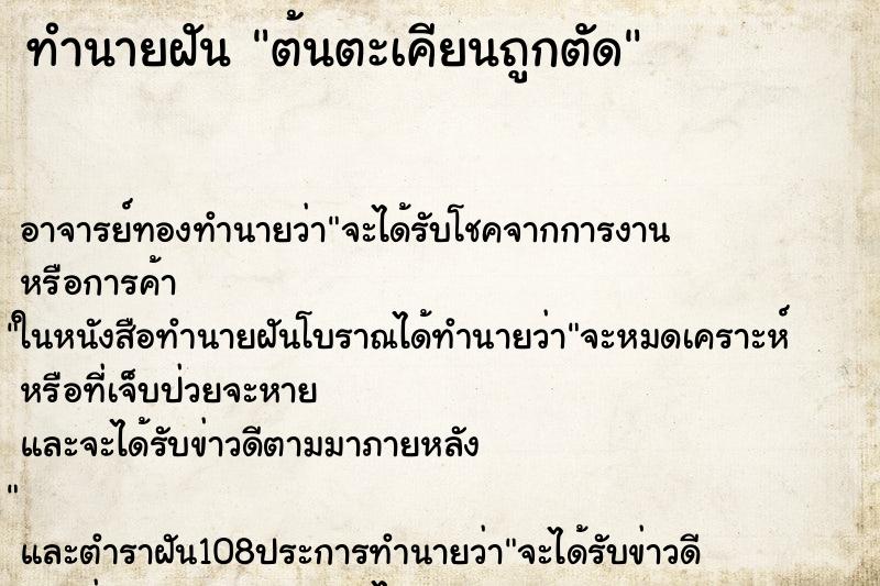 ทำนายฝัน ต้นตะเคียนถูกตัด ตำราโบราณ แม่นที่สุดในโลก