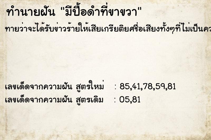 ทำนายฝันมีปื้อดำที่ขาขวา ทำนายฝันทำนายฝันมีปื้อดำที่ขาขวา