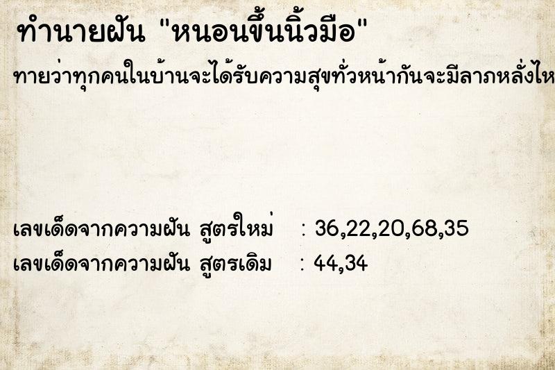 ทำนายฝันหนอนขึ้นนิ้วมือ ทำนายฝันทำนายฝันหนอนขึ้นนิ้วมือ