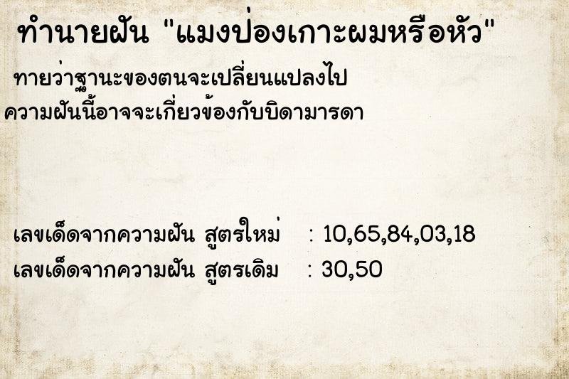 ทำนายฝันทำนายฝันแมงป่องเกาะผมหรือหัว