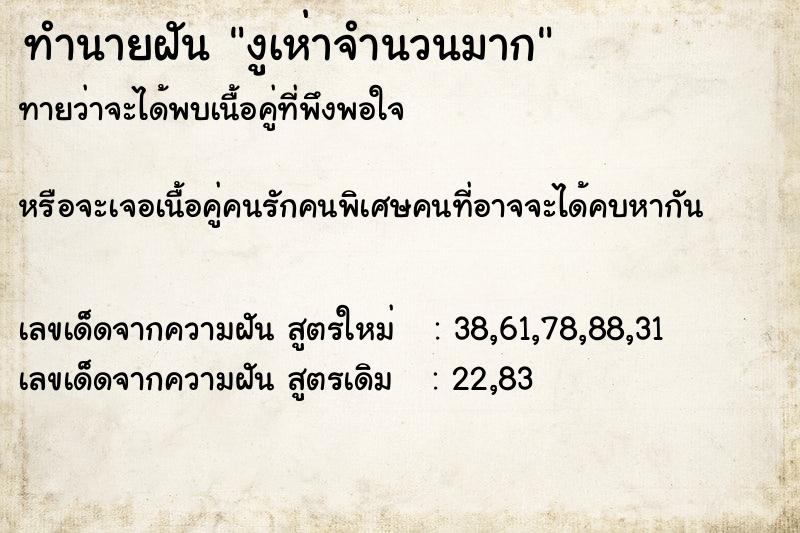 ทำนายฝันทำนายฝันงูเห่าจำนวนมาก
