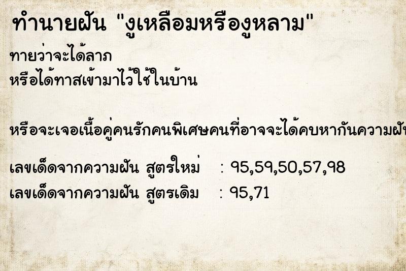 ทำนายฝันงูเหลือมหรืองูหลาม ทำนายฝันทำนายฝันงูเหลือมหรืองูหลาม