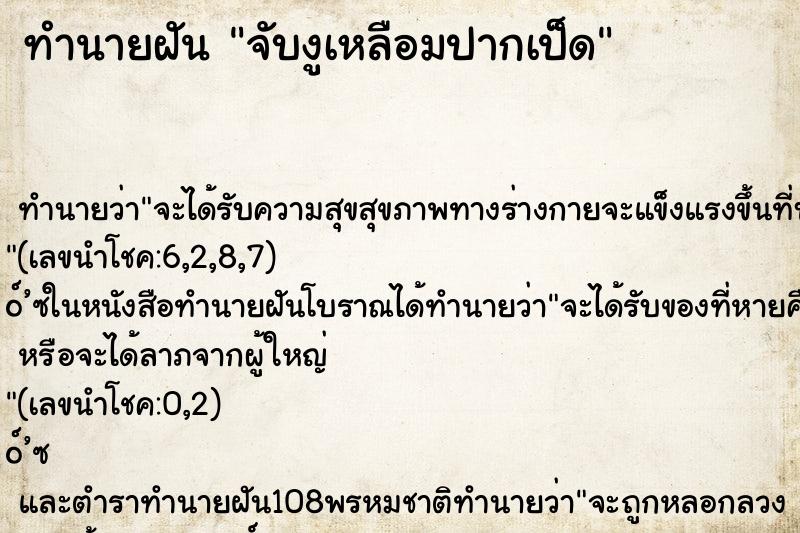 ทำนายฝัน จับงูเหลือมปากเป็ด ทำนายฝัน จับงูเหลือมปากเป็ด