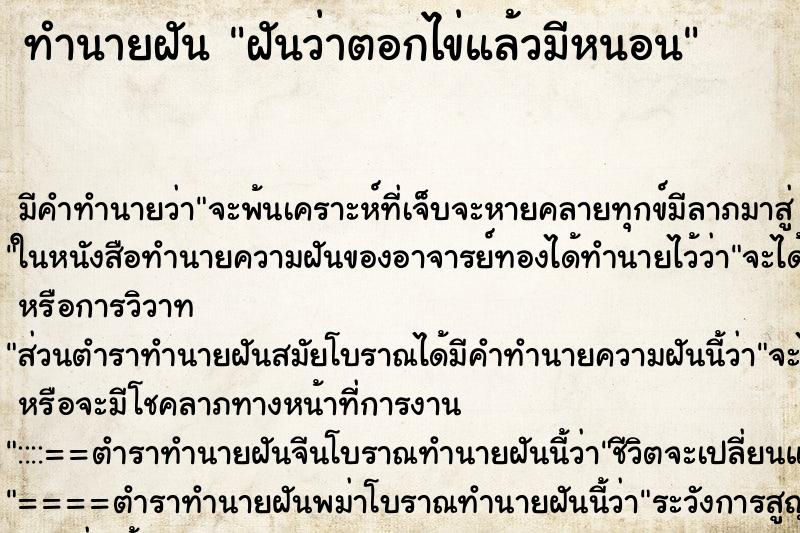 ทำนายฝัน ฝันว่าตอกไข่แล้วมีหนอน ทำนายฝัน ฝันว่าตอกไข่แล้วมีหนอน