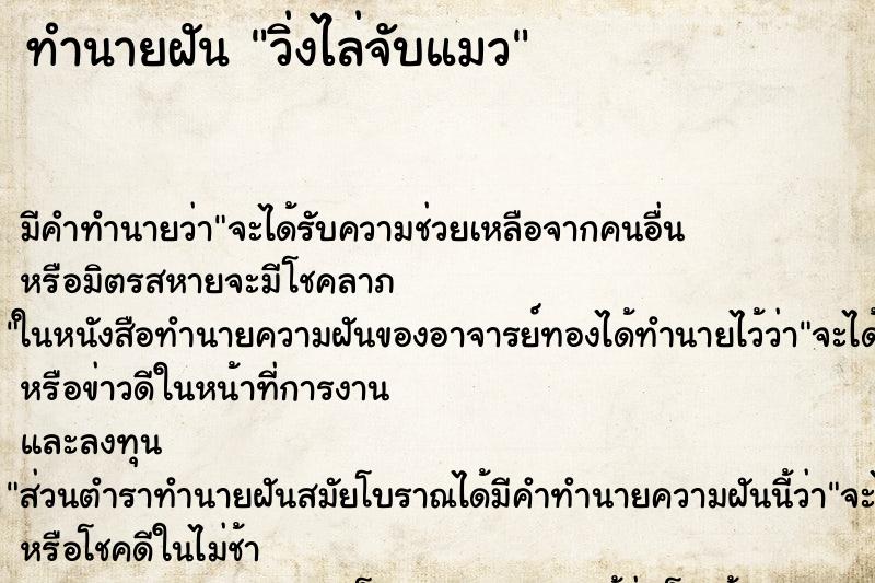 ทำนายฝัน วิ่งไล่จับแมว ทำนายฝัน วิ่งไล่จับแมว