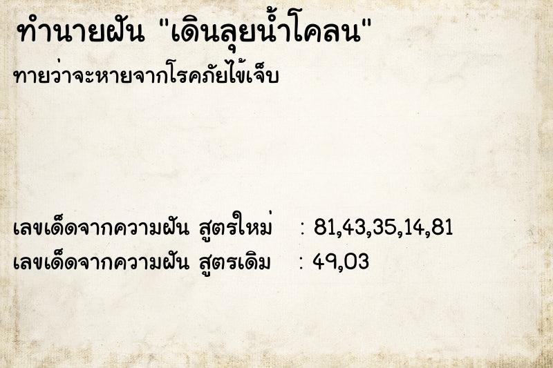 ทำนายฝัน เดินลุยน้ำโคลน ทำนายฝัน เดินลุยน้ำโคลน