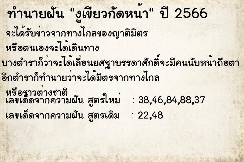 ทำนายฝันทำนายฝันงูเขียวกัดหน้า