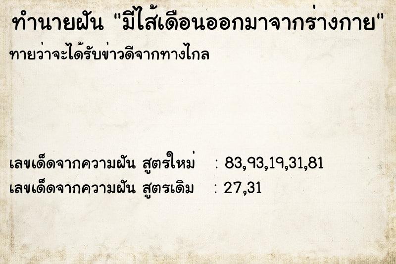 ทำนายฝันมีไส้เดือนออกมาจากร่างกาย ทำนายฝันทำนายฝันมีไส้เดือนออกมาจากร่างกาย