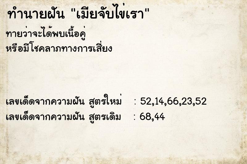 ทำนายฝันเมียจับไข่เรา ทำนายฝันทำนายฝันเมียจับไข่เรา