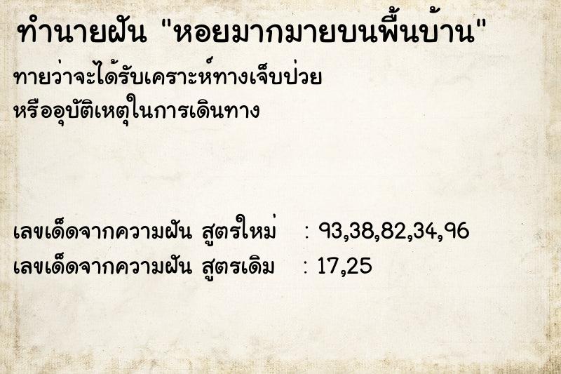 ทำนายฝันหอยมากมายบนพื้นบ้าน ทำนายฝันทำนายฝันหอยมากมายบนพื้นบ้าน
