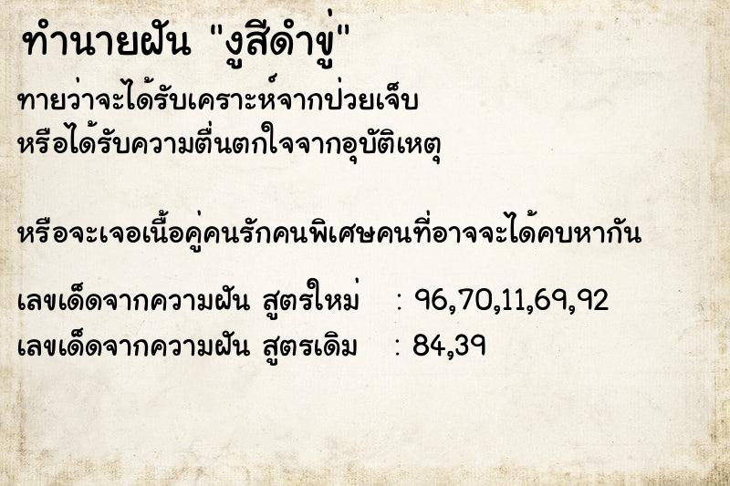 ทำนายฝัน งูสีดำขู่ ทำนายฝัน งูสีดำขู่