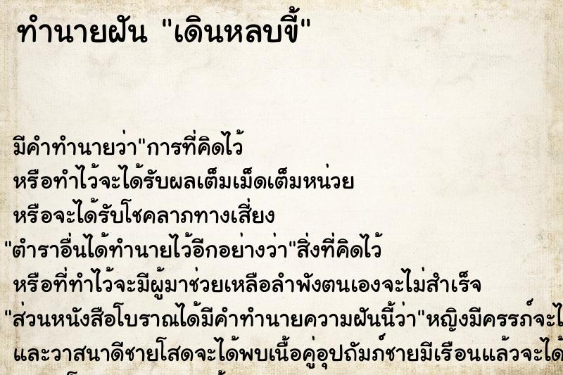 ทำนายฝัน เดินหลบขี้ ทำนายฝัน เดินหลบขี้