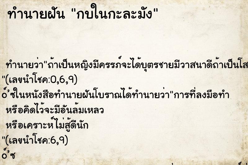 ทำนายฝัน กบในกะละมัง