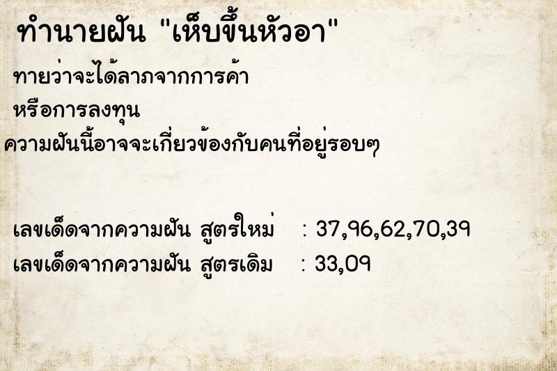 ทำนายฝันทำนายฝันเห็บขึ้นหัวอา