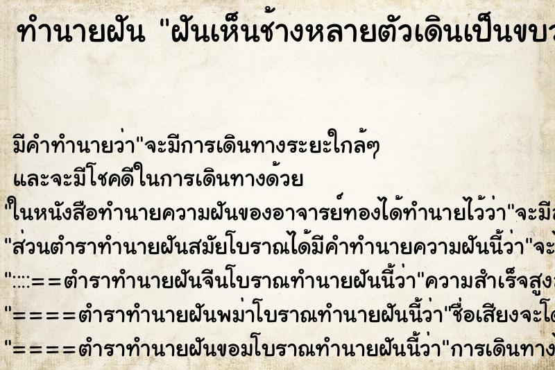 ทำนายฝันฝันเห็นช้างหลายตัวเดินเป็นขบวน ทำนายฝันทำนายฝันฝันเห็นช้างหลายตัวเดินเป็นขบวน