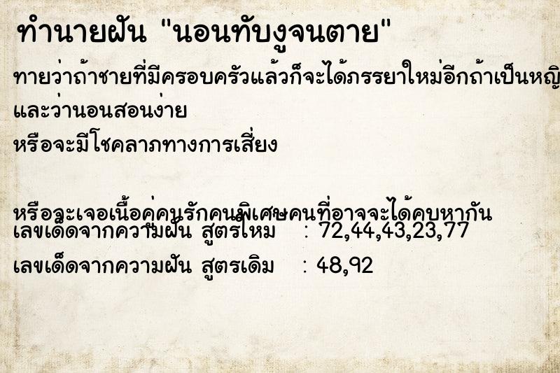 ทำนายฝันนอนทับงูจนตาย ทำนายฝันทำนายฝันนอนทับงูจนตาย