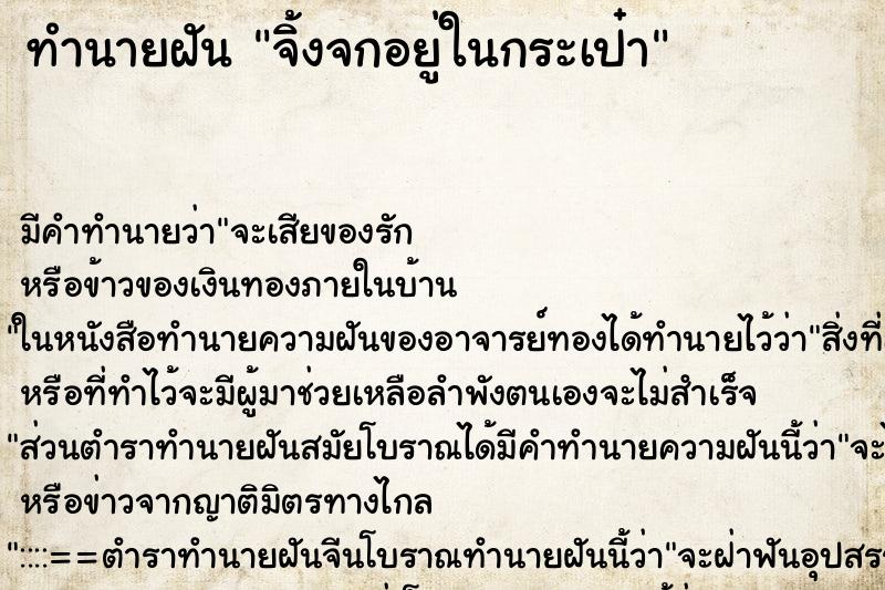 ทำนายฝันจิ้งจกอยู่ในกระเป๋า ทำนายฝันทำนายฝันจิ้งจกอยู่ในกระเป๋า