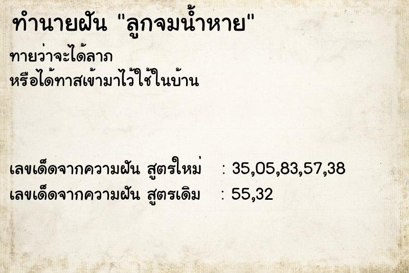 ทำนายฝันทำนายฝันลูกจมน้ำหาย