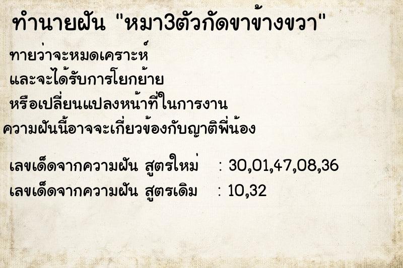 ทำนายฝันหมา3ตัวกัดขาข้างขวา ทำนายฝันทำนายฝันหมา3ตัวกัดขาข้างขวา