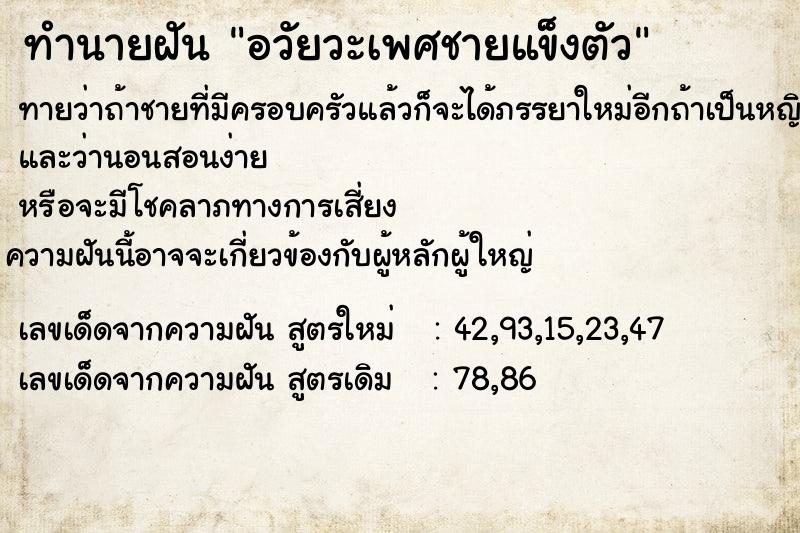 ทำนายฝัน อวัยวะเพศชายแข็งตัว แม่นๆ ฟรี ด้วยตำราหนังสือทำนายฝันโบราณ ทำนายฝันอวัยวะเพศชายแข็งตัว